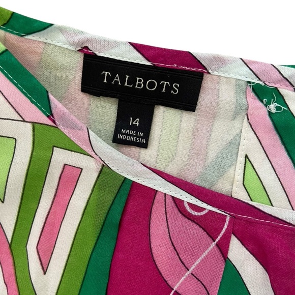 Talbots Pink Green Button Back Sleeveless Blouse Size 14 Lightweight Spring - Picture 6 of 11